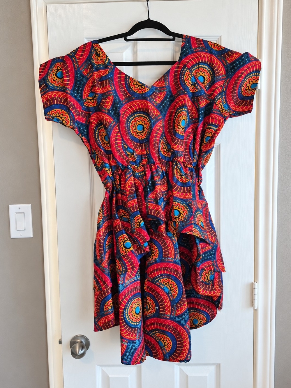 Women’s Red Printed Short Sleeve Peplum Tunic
